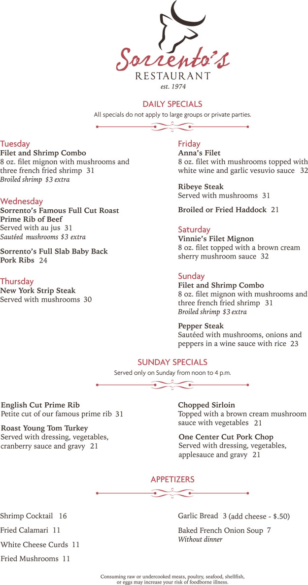 Daily Specials & Appetizers
