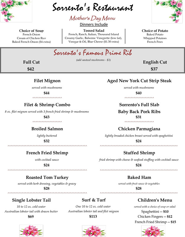 Mother's Day Menu
