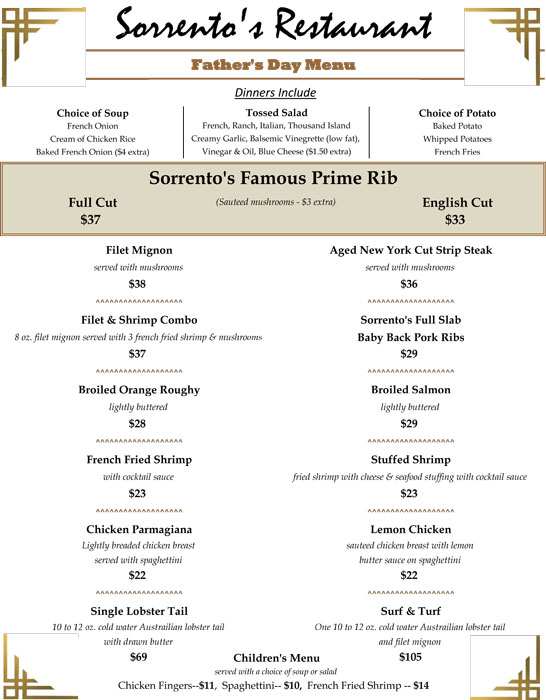 Fathers Day Menu