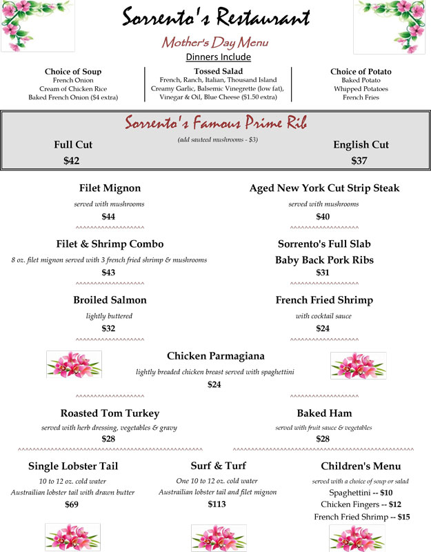 Mother's Day Menu