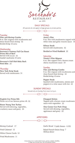 Daily Specials & Appetizers
