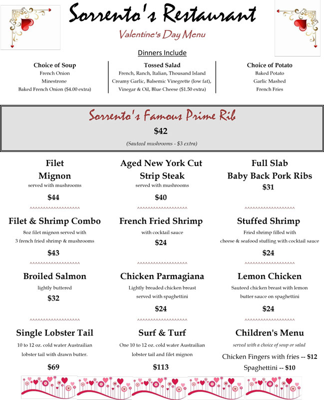 Valentine's Day Menu